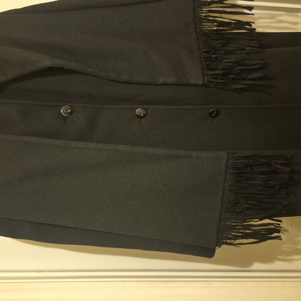 Karen Black Fringe Scarf Coat - Picture 2 of 6